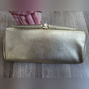 Gold Vintage Kisslock Clutch Formal Evening Bag Wedding Prom Wristlet Crossbody